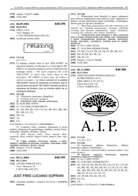 Gazette OMPI des marques internationales WIPO Gazette of ...