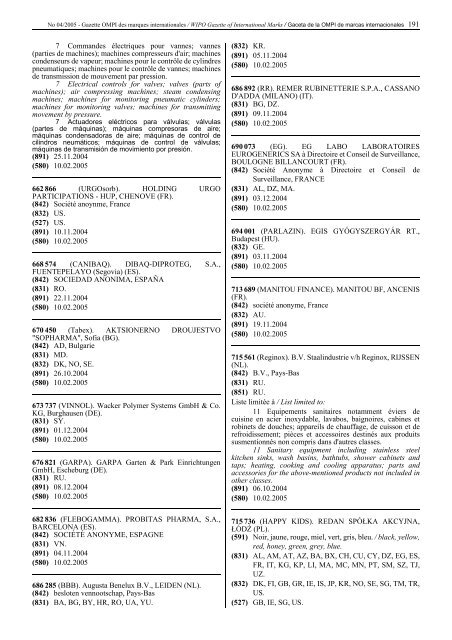 Gazette OMPI des marques internationales WIPO Gazette of ...