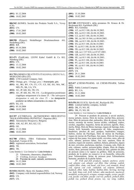 Gazette OMPI des marques internationales WIPO Gazette of ...