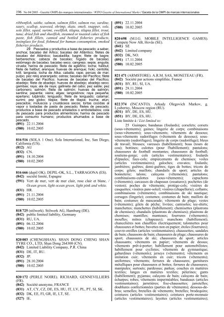 Gazette OMPI des marques internationales WIPO Gazette of ...