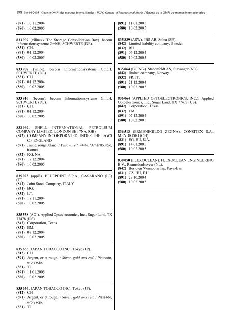 Gazette OMPI des marques internationales WIPO Gazette of ...