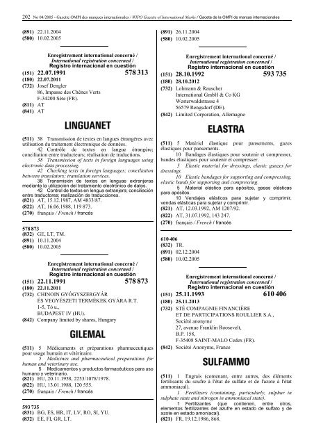 Gazette OMPI des marques internationales WIPO Gazette of ...