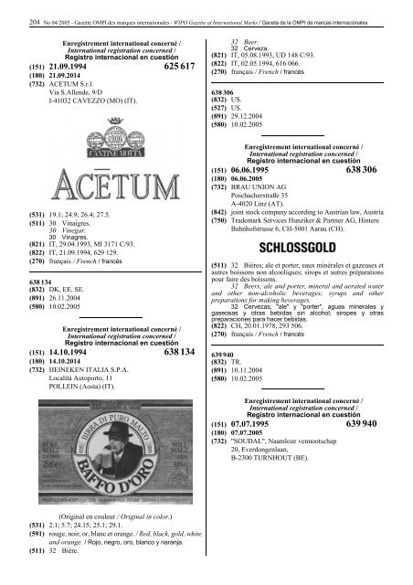 Gazette OMPI des marques internationales WIPO Gazette of ...