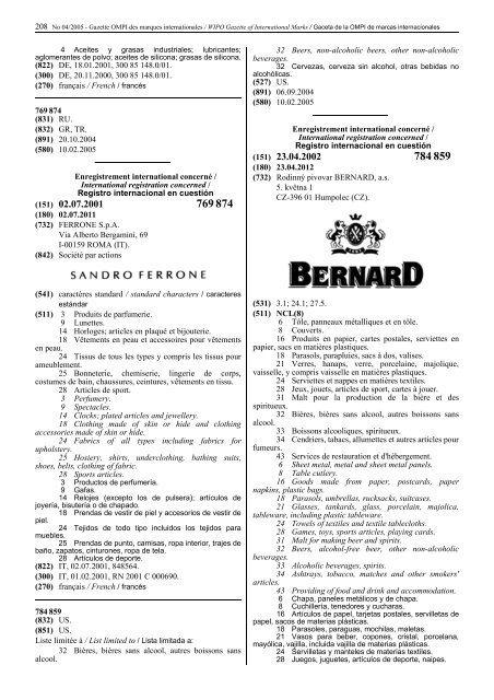 Gazette OMPI des marques internationales WIPO Gazette of ...