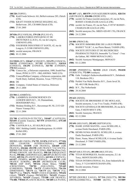 Gazette OMPI des marques internationales WIPO Gazette of ...