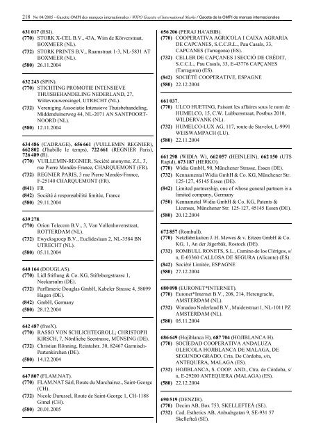 Gazette OMPI des marques internationales WIPO Gazette of ...