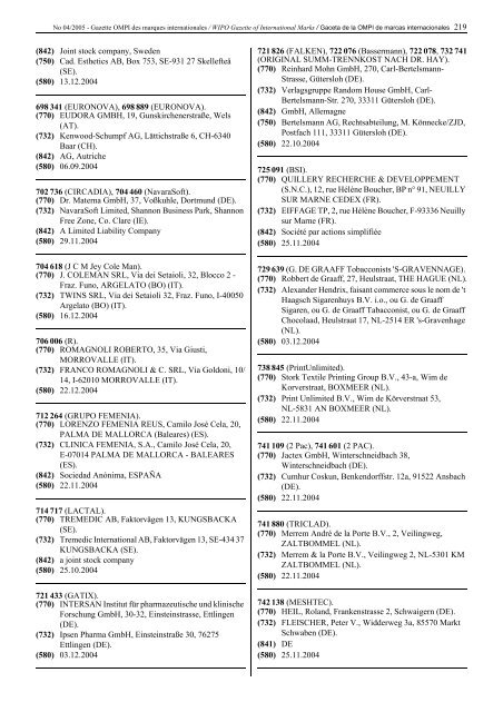 Gazette OMPI des marques internationales WIPO Gazette of ...