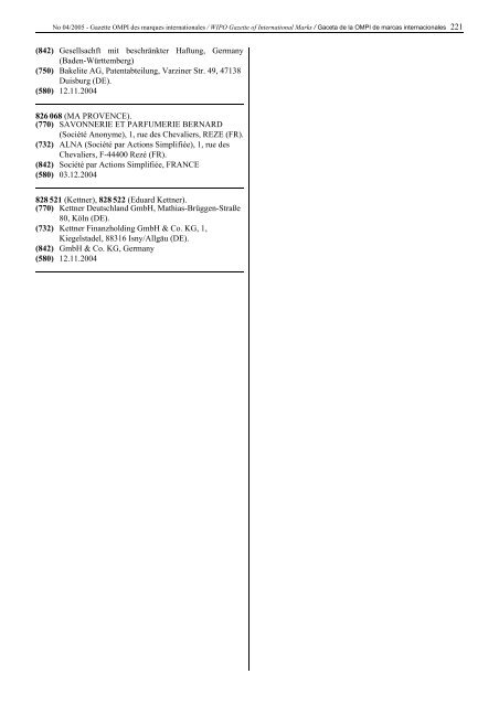 Gazette OMPI des marques internationales WIPO Gazette of ...