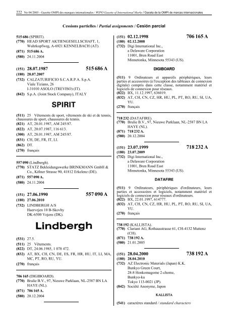 Gazette OMPI des marques internationales WIPO Gazette of ...