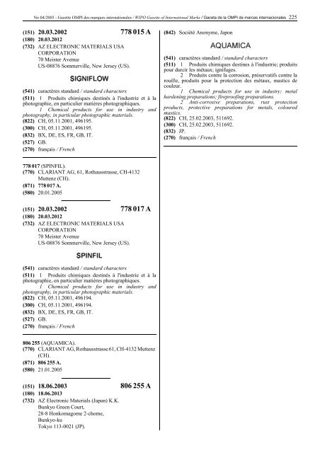 Gazette OMPI des marques internationales WIPO Gazette of ...