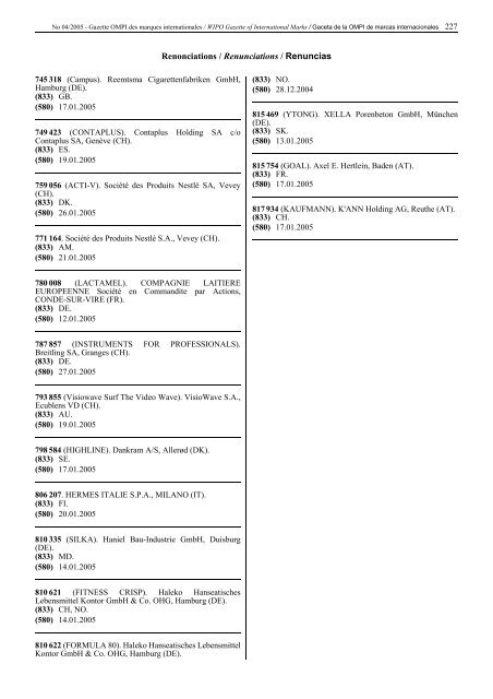 Gazette OMPI des marques internationales WIPO Gazette of ...