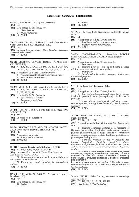 Gazette OMPI des marques internationales WIPO Gazette of ...