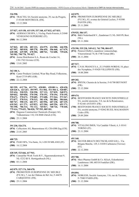 Gazette OMPI des marques internationales WIPO Gazette of ...