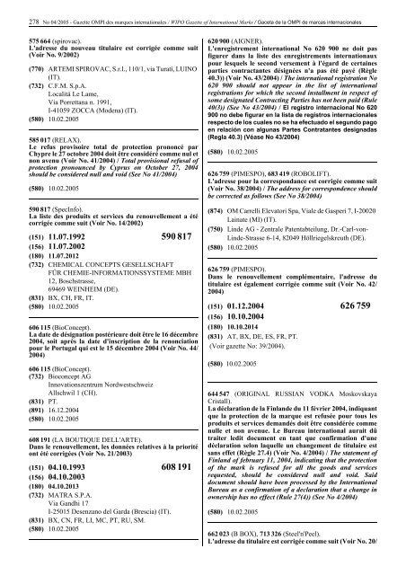 Gazette OMPI des marques internationales WIPO Gazette of ...