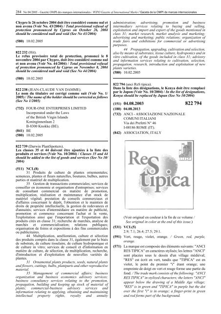 Gazette OMPI des marques internationales WIPO Gazette of ...