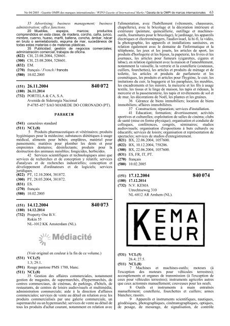 Gazette OMPI des marques internationales WIPO Gazette of ...