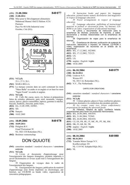 Gazette OMPI des marques internationales WIPO Gazette of ...