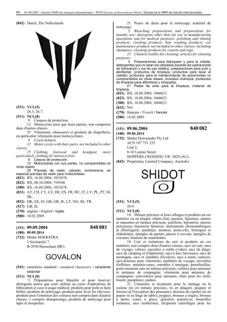 Gazette OMPI des marques internationales WIPO Gazette of ...