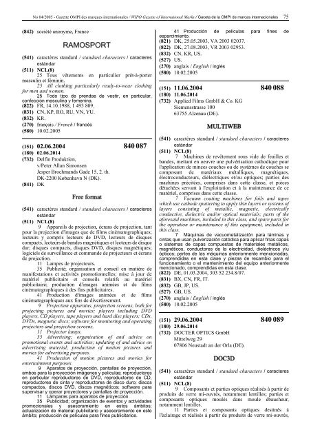 Gazette OMPI des marques internationales WIPO Gazette of ...