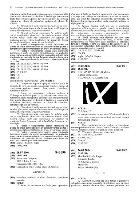 Gazette OMPI des marques internationales WIPO Gazette of ...