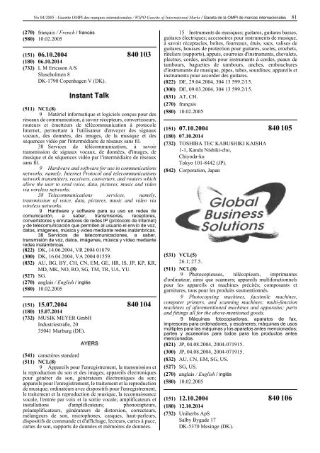 Gazette OMPI des marques internationales WIPO Gazette of ...