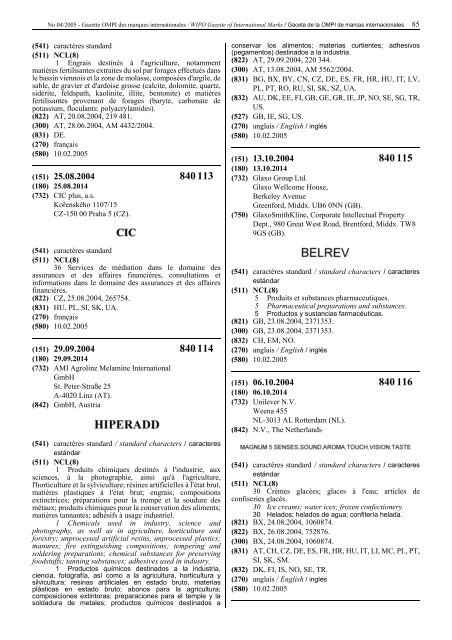 Gazette OMPI des marques internationales WIPO Gazette of ...