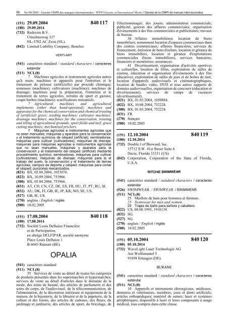 Gazette OMPI des marques internationales WIPO Gazette of ...