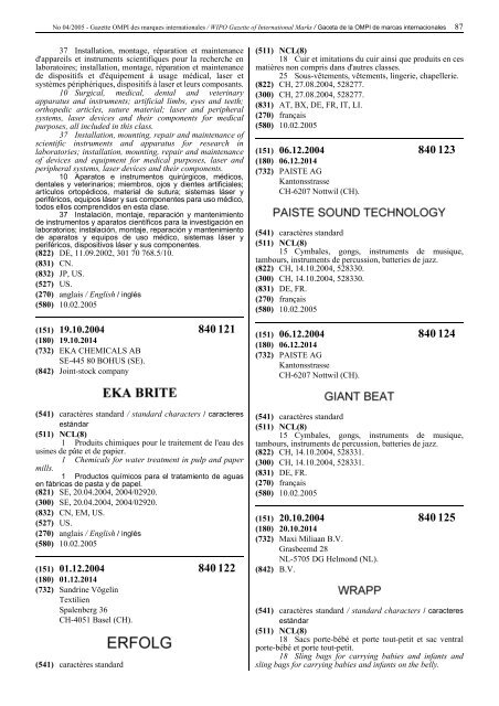 Gazette OMPI des marques internationales WIPO Gazette of ...