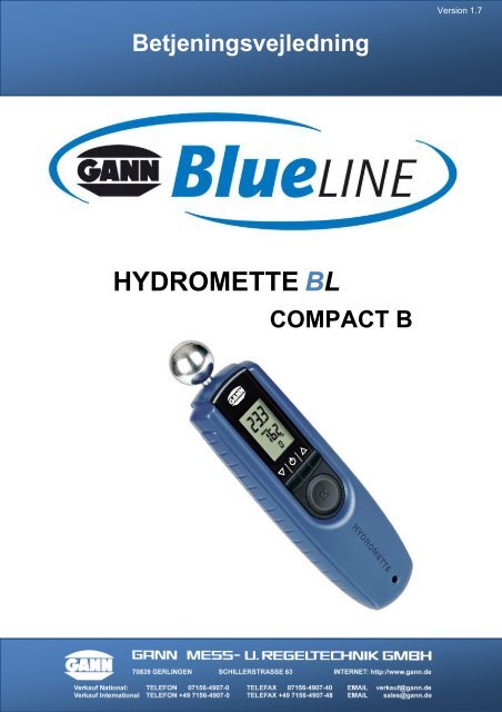 HYDROMETTE BL COMPACT B Betjeningsvejledning - Gann Mess