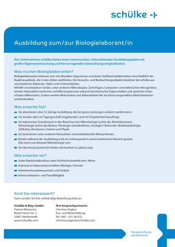 Ausbildung zum / zur Biologielaborant / in - Schülke & Mayr