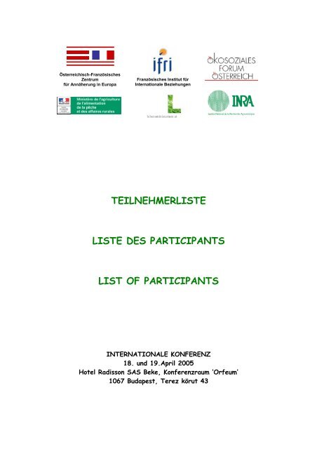 TEILNEHMERLISTE LISTE DES PARTICIPANTS LIST OF ...