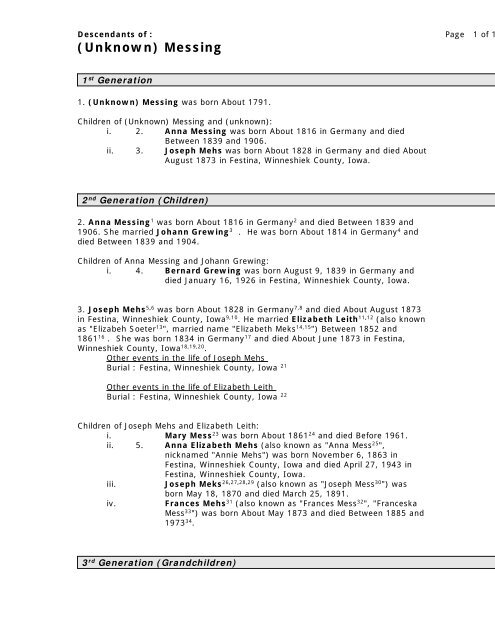 Unknown) Messing - Kuennen - Hollerbach Family History