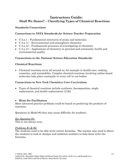 2 14 20pogil 20classifying Types Of Chemical Reactions Key