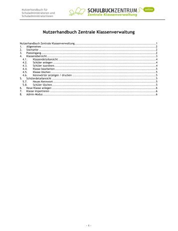 Nutzerhandbuch Zentrale Klassenverwaltung - Schulbuchzentrum ...