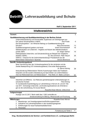 Betrifft: Lehrerausbildung und Schule, Heft 9, September 2011