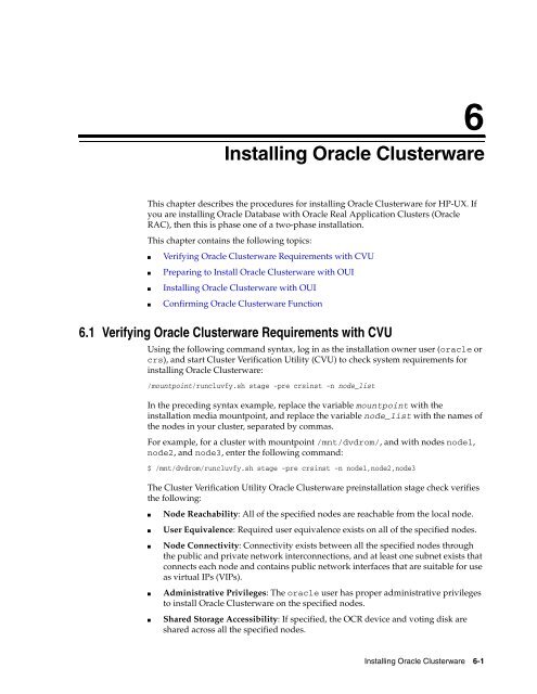 Oracle Database Oracle Clusterware Installation Guide for HP-UX