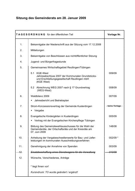 Gemeinde Kusterdingen N iederschrift über die öffentliche Sitzung ...