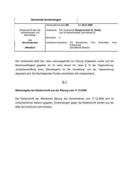 Gemeinde Kusterdingen N iederschrift über die öffentliche Sitzung ...