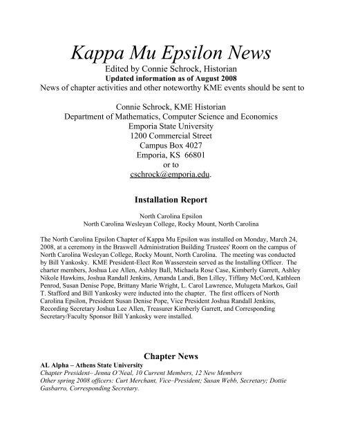 Kappa Mu Epsilon News
