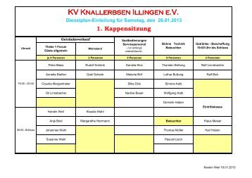 Dienstplan - KV Karnevalsverein Knallerbsen e.V.