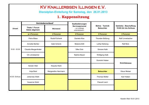 Dienstplan - KV Karnevalsverein Knallerbsen e.V.