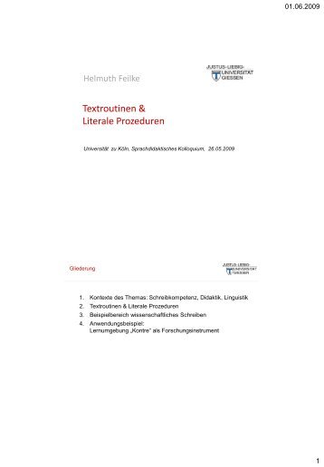 Textroutinen und literale Prozeduren - Universität zu Köln
