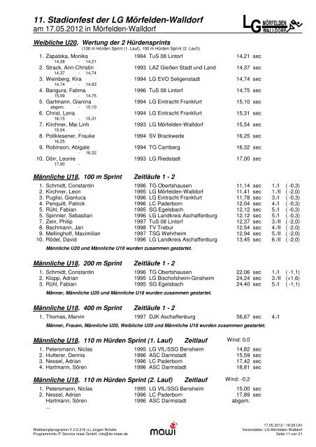 11. Stadionfest der LG Mörfelden-Walldorf