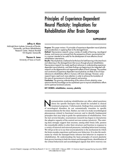 jeffrey kleim neuroplasticity