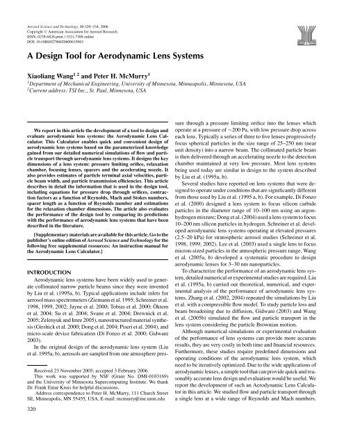 A Design Tool for Aerodynamic Lens Systems - Department of ...