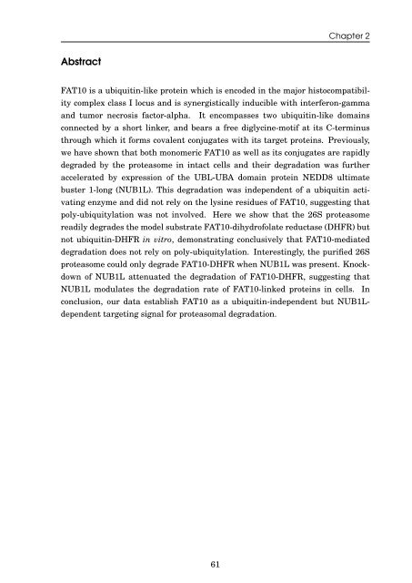 Role of the ubiquitin-like modifier FAT10 in protein degradation and ...