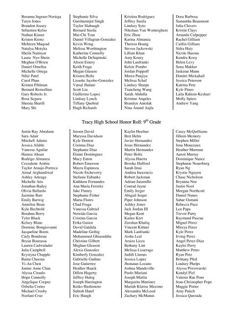 TOKAY HIGH SCHOOL Principal's List