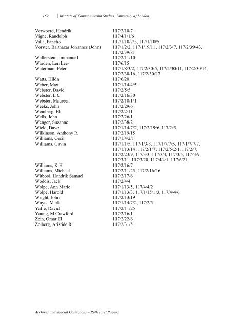 A catalogue of the material deposited by the Ruth First Memorial ...