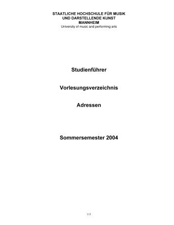 Sommersemester 2004 - Staatliche Hochschule für Musik und ...