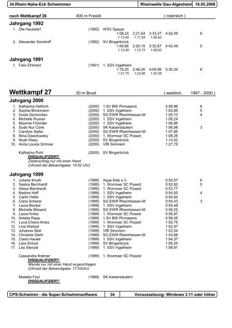 Protokolls - 1. Schwimmsportverein Ingelheim 1966 e.V.